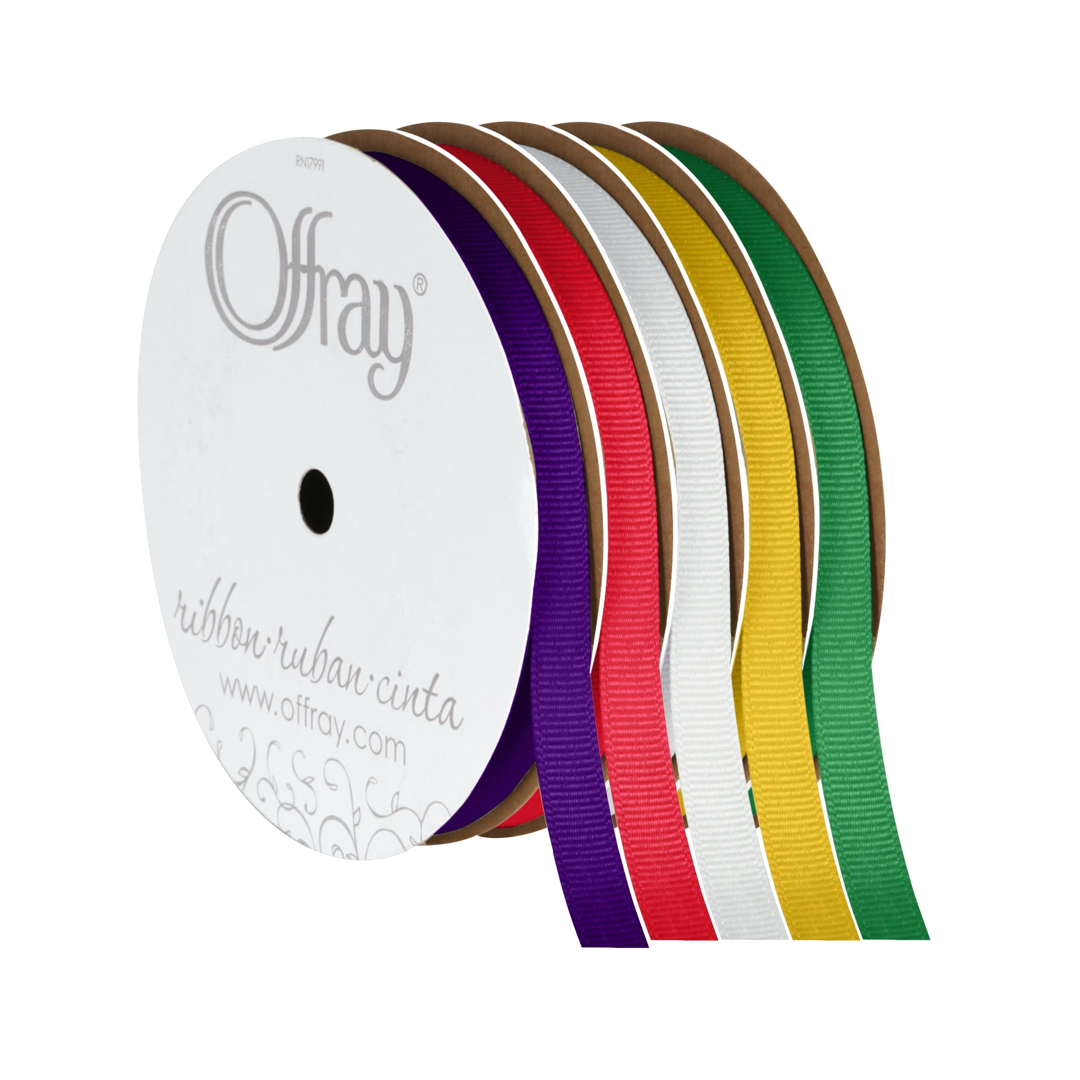 (4 pack) Offray Ribbon, Regal Purple 3/8 inch Grosgrain Polyester Ribbon, 18 feet