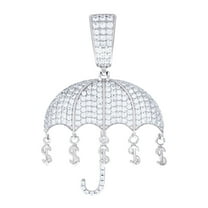 925 Sterling Silver Mens Cubic Zirconia Dollar Umbrella Fashion Charm Pendant 42.8x27.9mm Wide Necklace for Men