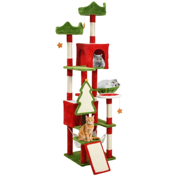 Uforic 75" Cat Tree Tower Condo, Multi-Level Christmas Cat Climbing Tower with Top Perches, Hammock,  Scratching Posts, for Indoor Kittens' Play Center
