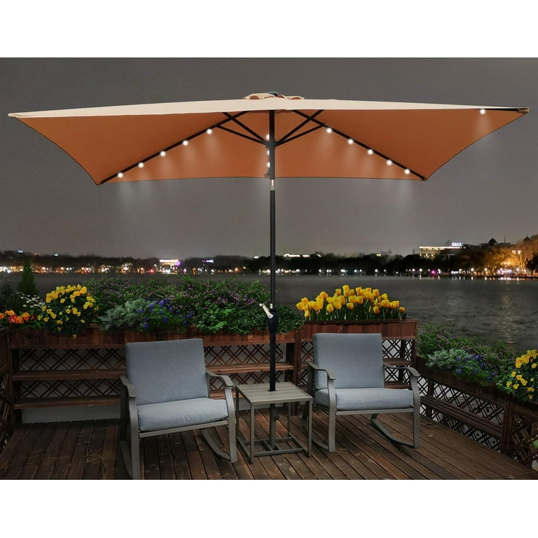 10 ft x 6.5 ft Rectangular Solar Powered Aluminum Polyester LED Lighted  Patio Umbrella w/Tilt Adjustment and Fade-Resistant Fabric, Brown -  Walmart.com