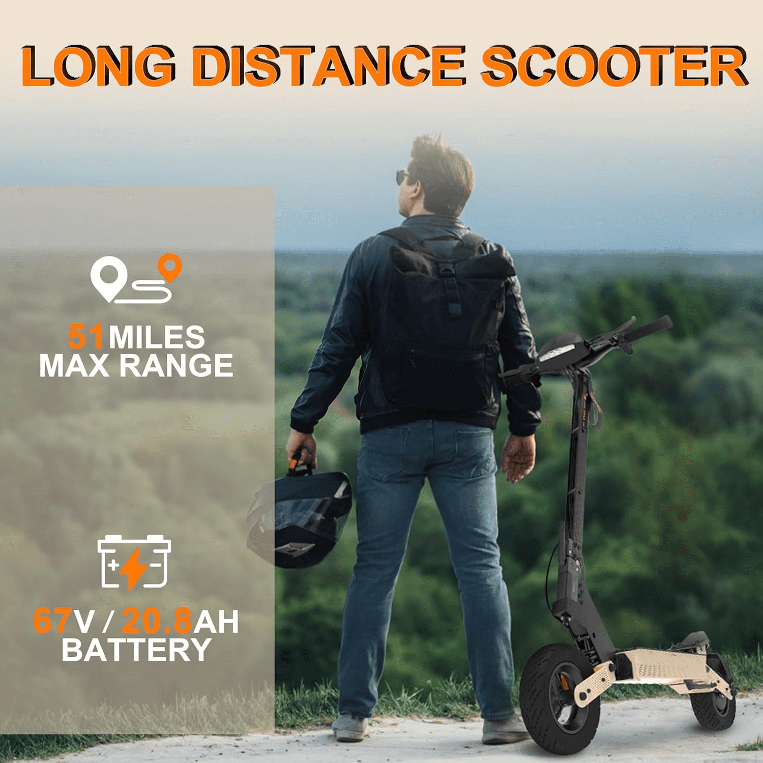 HONEYWHALE H4 Electric Scooter - 43 MPH Top Speed, 51 Miles Range, 2400W Motor, 11" Off-Road Tubeless Tires, Dual Suspension, Double Braking Systems, Foldable Sport E-Scooter for Adult