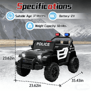 12 Volt Ride on Toys for Toddlers w/Remote Control, Electric Ride on Truck Car w/ Shock Absorption, 3 Speeds, Bluetooth, Lights, Steering Wheel Quick Release (Black Police Car)