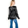 thumbnail image 5 of Women's Satin Long Sleeve V-Neck Blouse with Cuffed Sleeves - Large, Black, 5 of 7