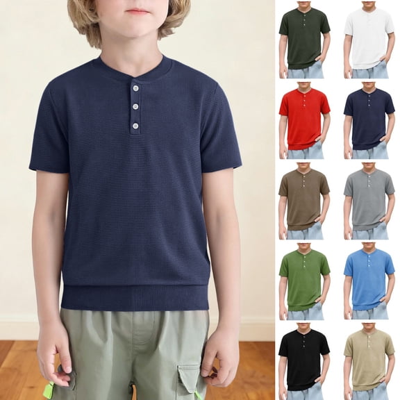 Toddler Boys Shirts Round-Neck T Shirts for Boys For Shirts for Boys Solid Color Boys T-Shirts Size 4 Years