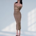 thumbnail image 4 of Vestido de mujer Vestido sin mangas con flores en 3D Cuello halter ahuecado (Marrón M) FLhrweasw Para estrenar, 4 of 8