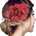 thumbnail image 2 of XASZHN Flower Metal Hair Side Combs Slide Clips Floral Hair Accessory Red_006 One Size, 2 of 5