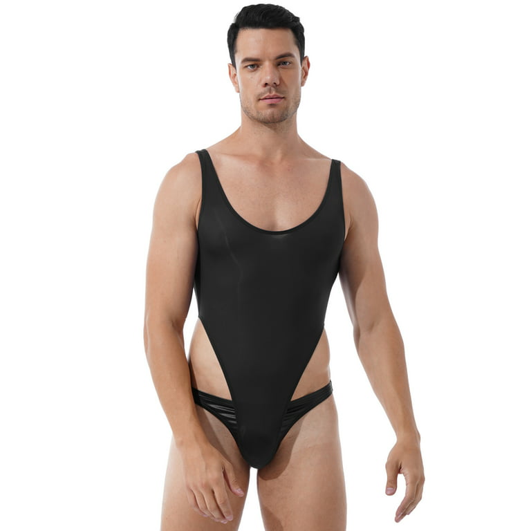 iEFiEL Mens One-piece High Cut Leotard Undershirts Ultra-thin Bodysuit  Lingerie
