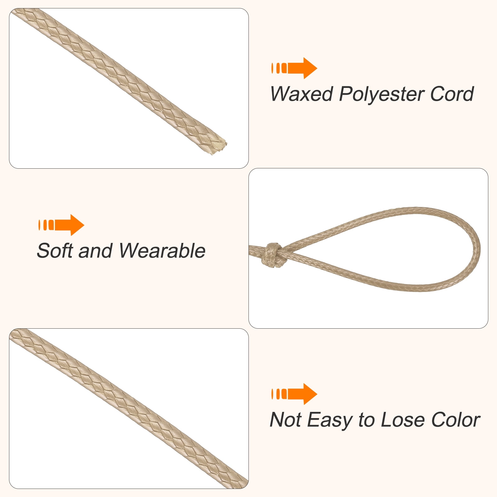 Waxed Cord 3.5mm Waxed Thread 44 Yard Wax String Leather Cord for Bracelet Making, Necklaces, Beading, Jewelry Making and DIY Crafts(Khaki)