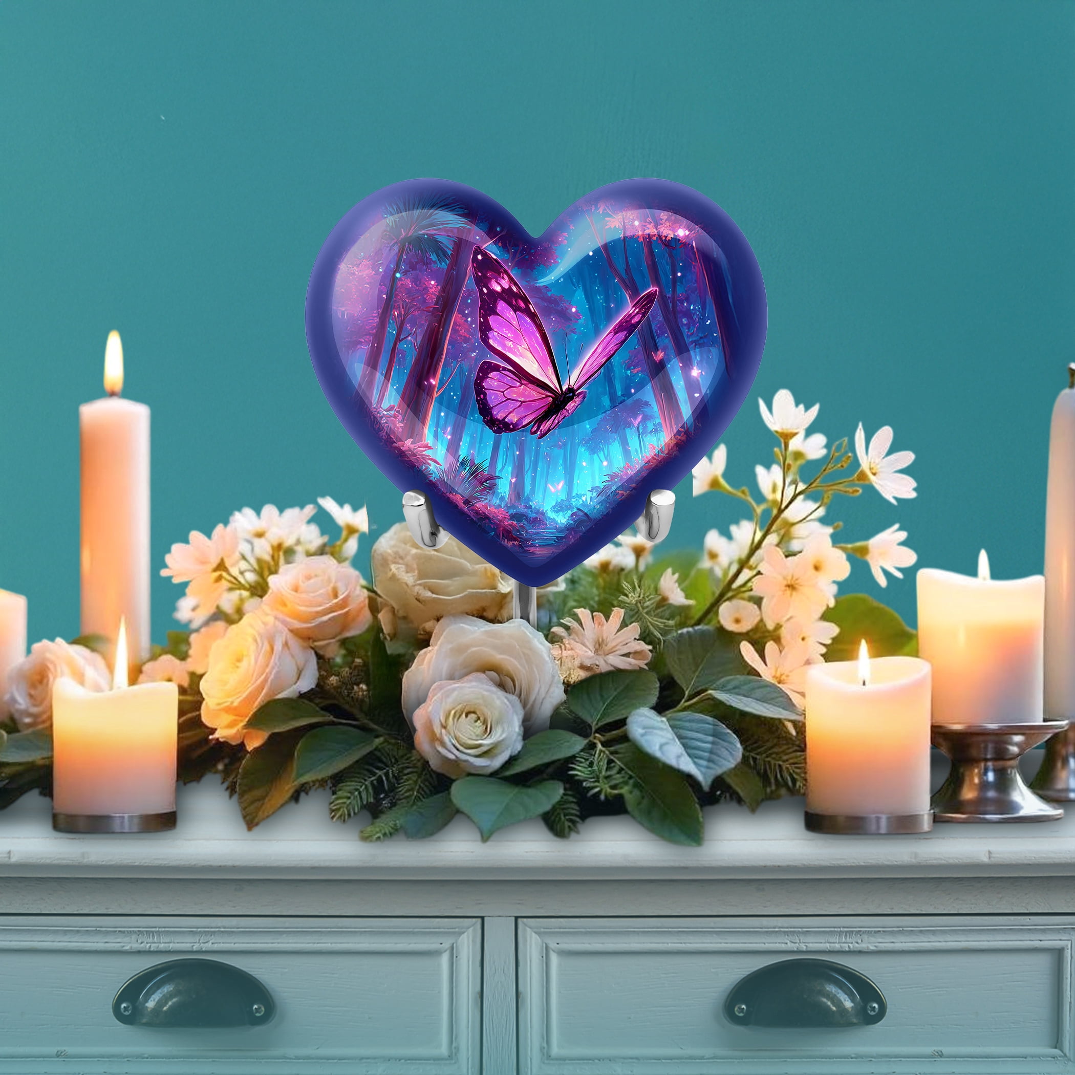 SABURIAL Butterfly Urns - Beautiful Handcrafted Heart Shape Burial Urn for Human Ash - Memorial Cremation Urns for Men & Women - Tribute Keepsake Urn - 8 Inch - Large with Velvet Bag