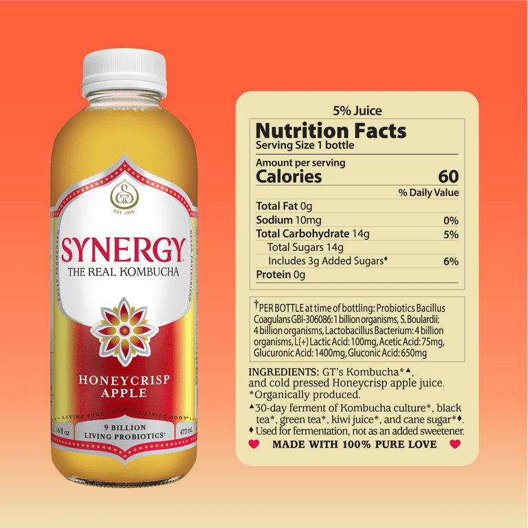 Synergy The Real Kombucha Honeycrisp Apple, 16 fl oz - Walmart.com