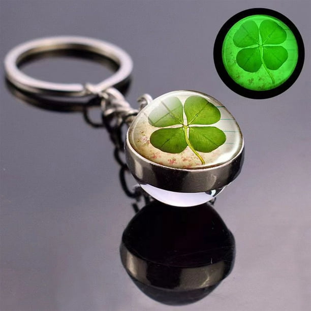 1 llavero de trébol de la suerte con forma de trébol de cuatro hojas, colgante de bola de cristal, para el Día de San Patricio, regalo de Pascua, bolsa de regalo, regalo de cumpleaños, fiesta, colgant