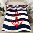 thumbnail image 2 of Erosebridal Cartoon Anchor Sheet Set Full, Blue Stripes Bedding Sets Full Size, Nautical Rudder Reversible Full Sheet Sets, Lightweight Bedroom Decorative, 4pcs, 2 of 7