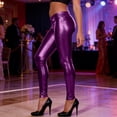 thumbnail image 4 of RongHuan Shiny Leggings for Women Tummy Control High Waisted Stretchy Tights Workout Yoga Pants Streetwear, 4 of 7