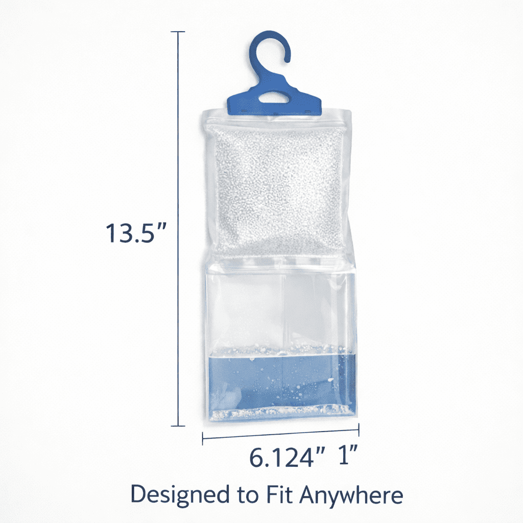 Humidi Free Hanging Dehumidifier Bags 4 Pack, Moisture Absorber for Closet, Bathroom & Basement, Humidity Control Hanging Bags, Fragrance-Free, Space Saving Design