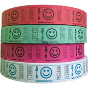 Raffle Tickets - 4 Rolls of 2000 Tickets 8,000 Total Smile Raffle Tickets (4 Assorted Colors)
