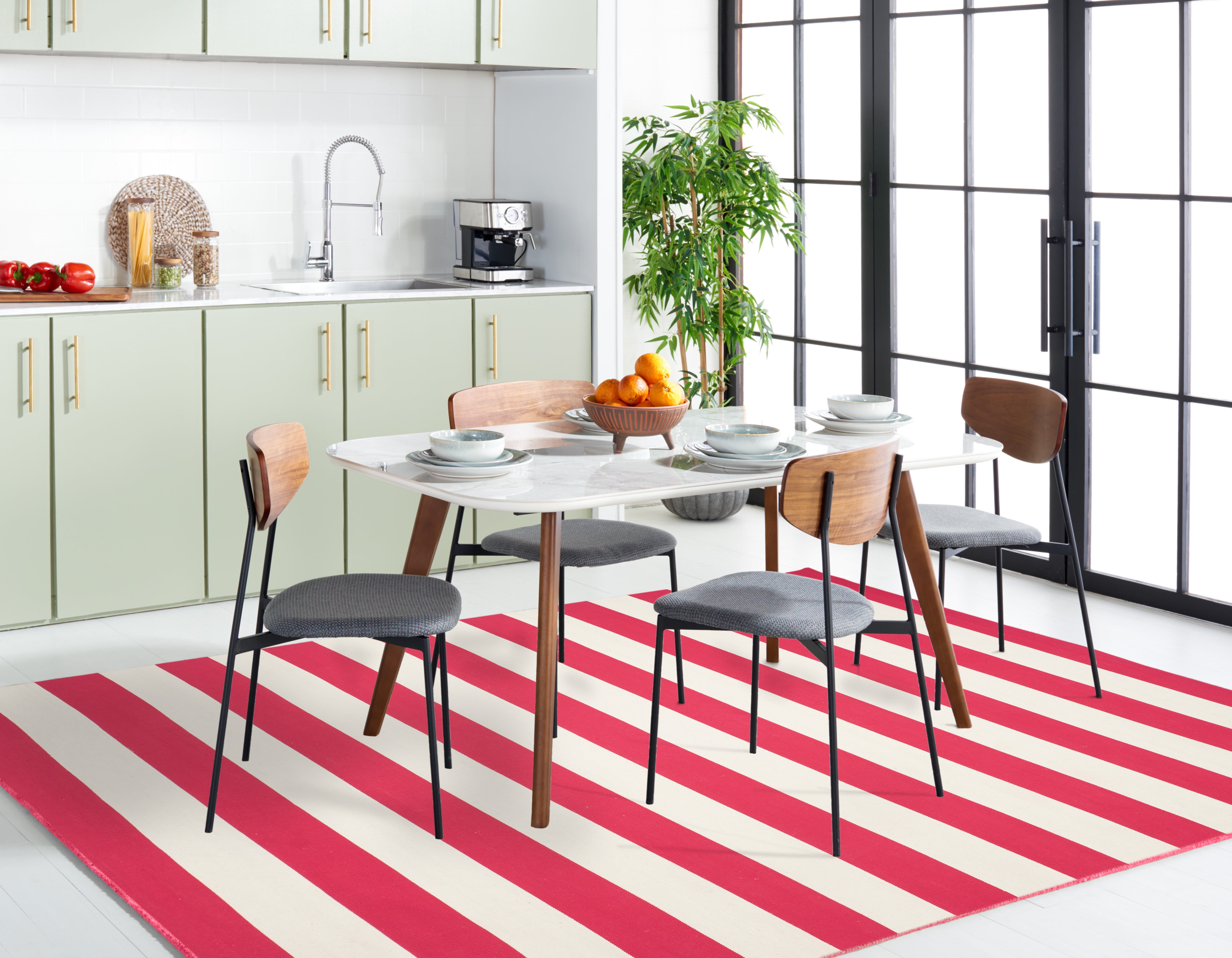 SAFAVIEH Montauk Saranna Geometric Cotton Area Rug, Red/Ivory, 4' x 4' Square
