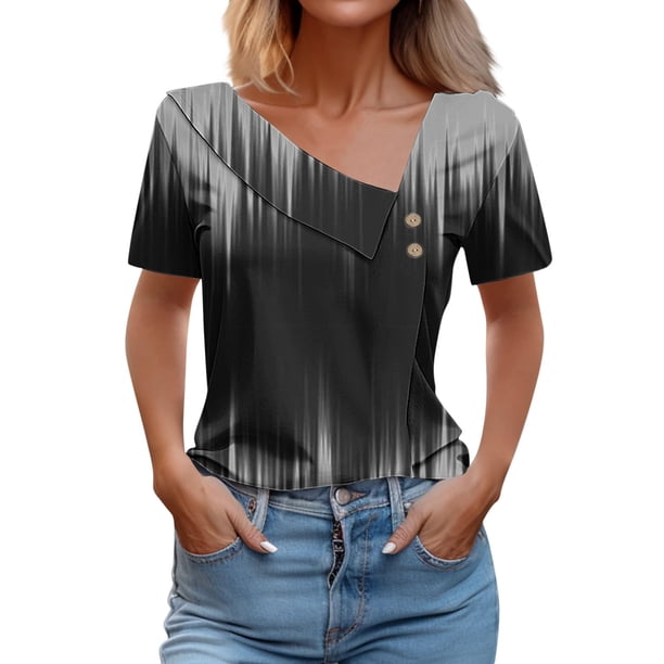 Camisetas de Manga Corta para las Mujeres Impresas Primavera Verano Botón de la Camiseta Casual, Camisetas de Mujer Casual