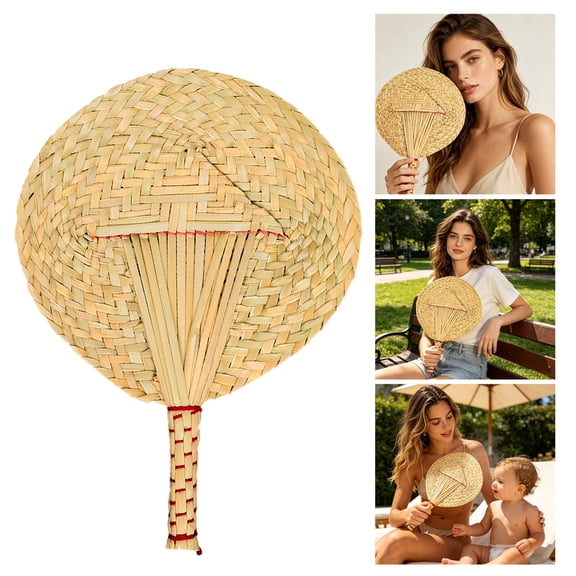 Handwoven Natural Straw Fan Traditional Bamboo Hand Fan Portable Summer Cooling Fan for Outdoor Beach Camping and Home Decor