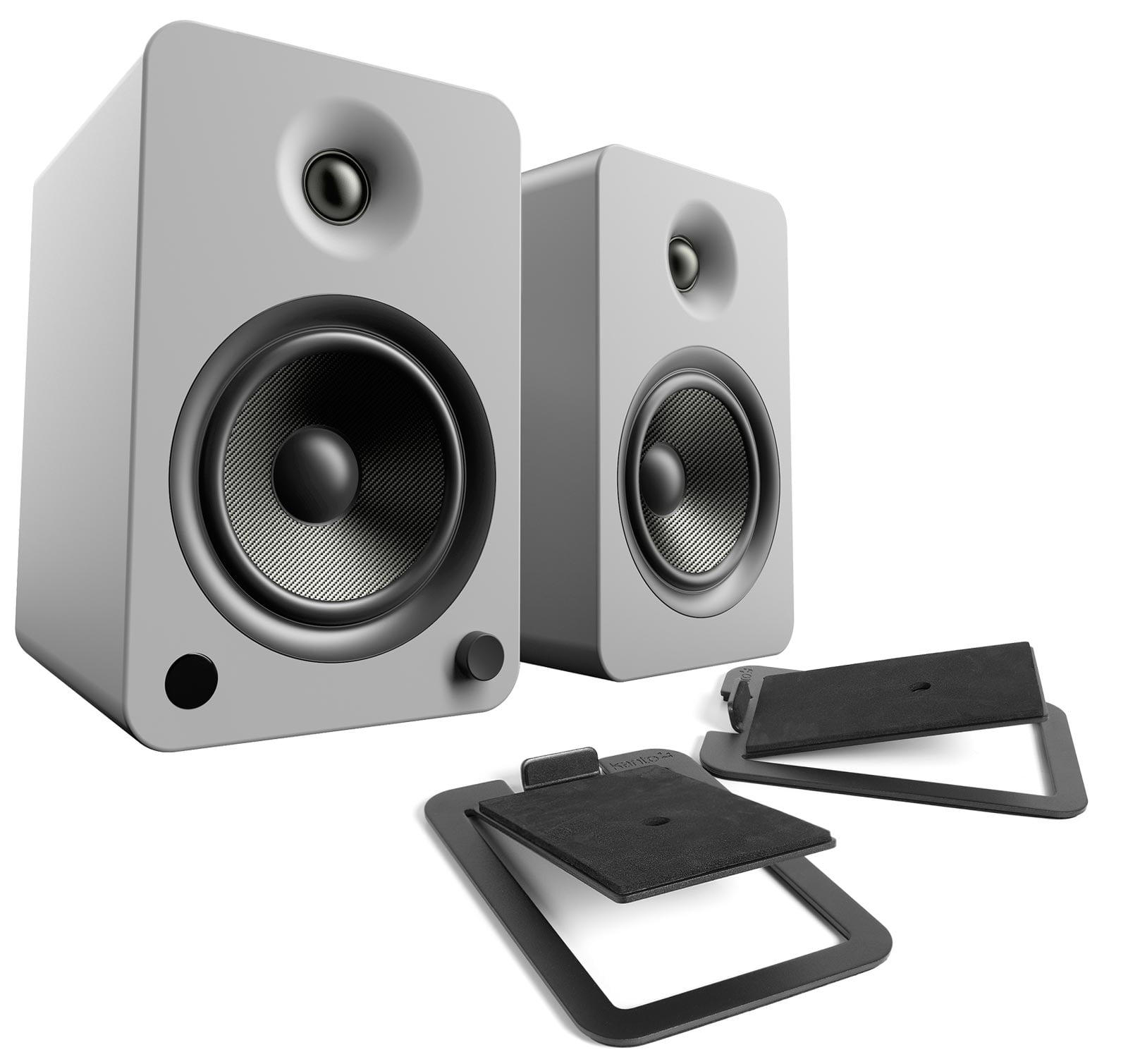 Kanto YU6 Matte Grey Powered Speakers with S4 Black Desktop Stand Kit