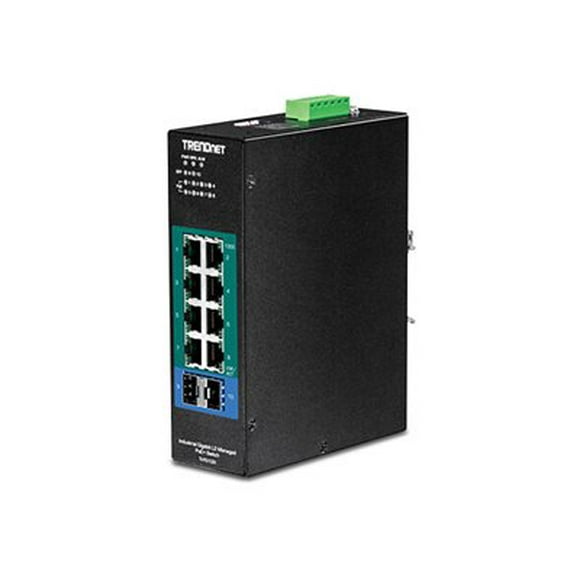 TRENDnet TI-PG102I - Switch - managed - 8 x 10/100/1000 (PoE+) + 2 x Gigabit SFP - DIN rail mountable - PoE+ (240 W) - DC power - TAA Compliant