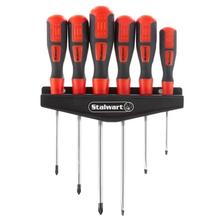 6 Piece Magnetic Tip Screwdriver Set with Wall Mount Hanging Storage Rack Organizer by