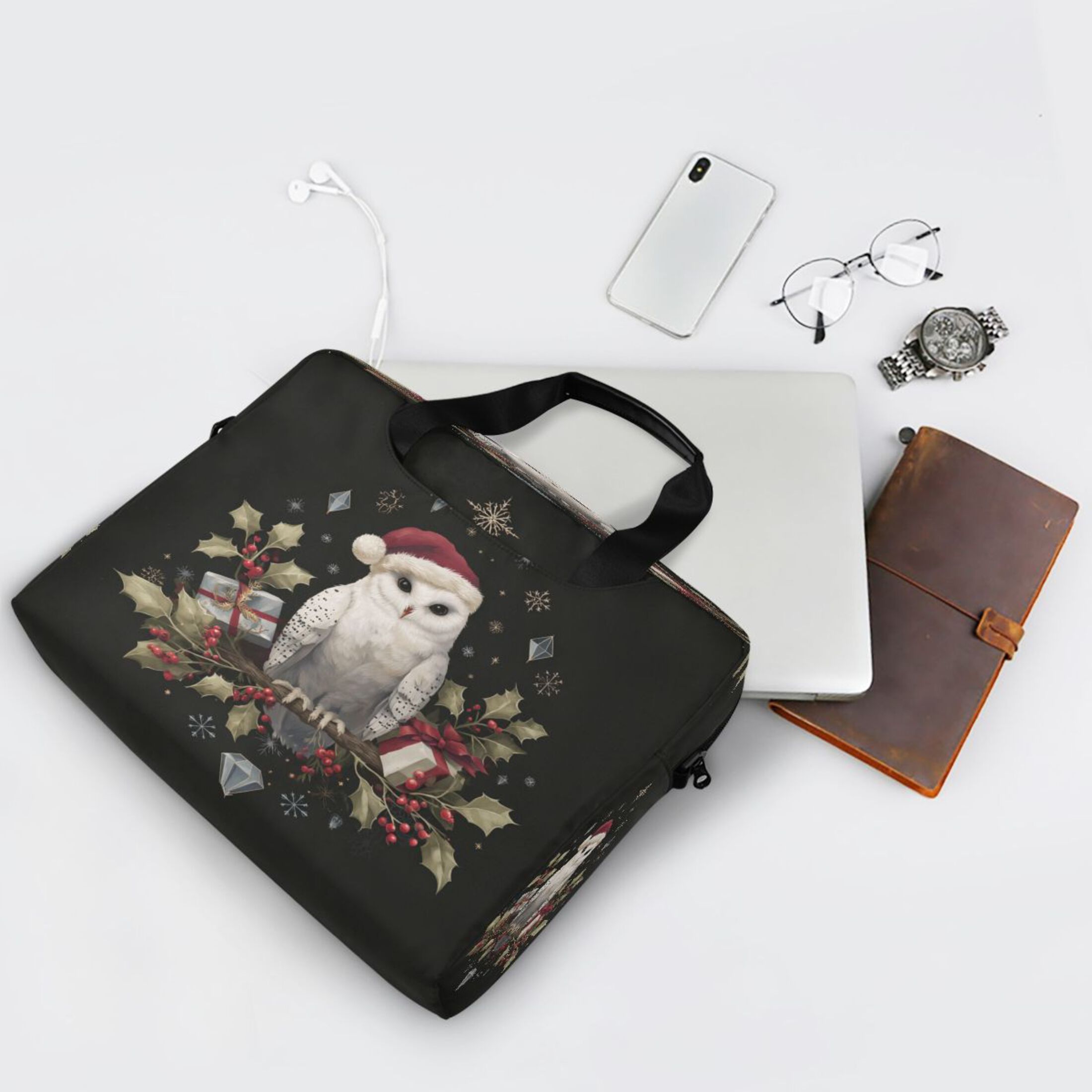 Laptop Bag Laptop Briefcase 15.7 x 3 x 11.8 Inches Laptop Bag Briefcases Laptop Storage Travel Laptop Bag Work Laptop Bag Magical Christmas Black Owl
