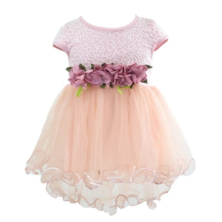 Styles I Love Infant Baby Girls Sleeveless Lace Flower Princess Tulle Dress Party Birthday Wedding Outfit, 4 Colors (Pink, 80/6-12