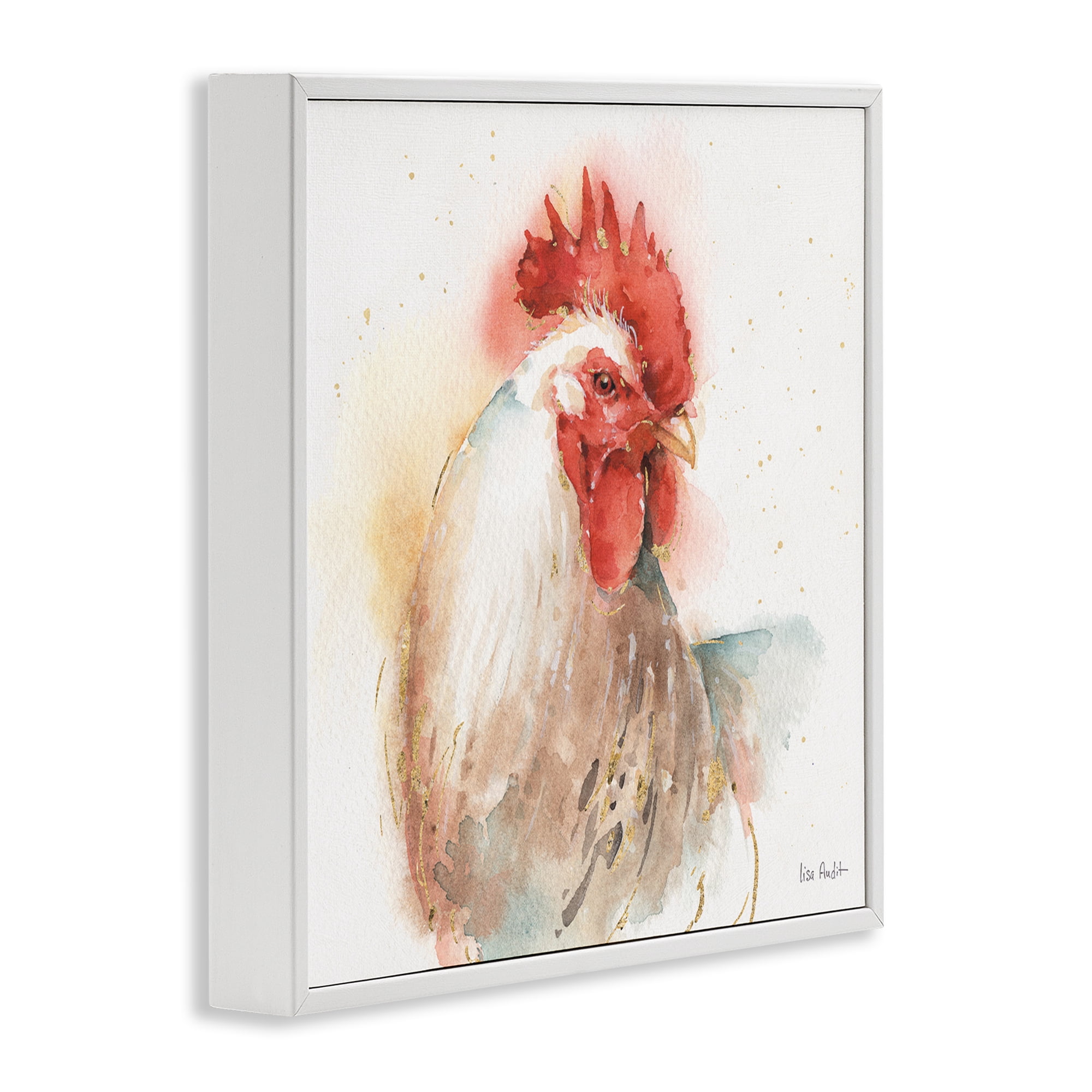 Stupell Industries Hen with Watercolor Splash Animals & Insects Painting White Framed Art Print Wall Art, 24 x 24