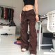thumbnail image 4 of Pntutb Pantalones de mezclilla de pierna ancha con bolsillo de cintura alta y cinturón con cordón suelto para mujer Pntutb Pntutb-2554, 4 of 9