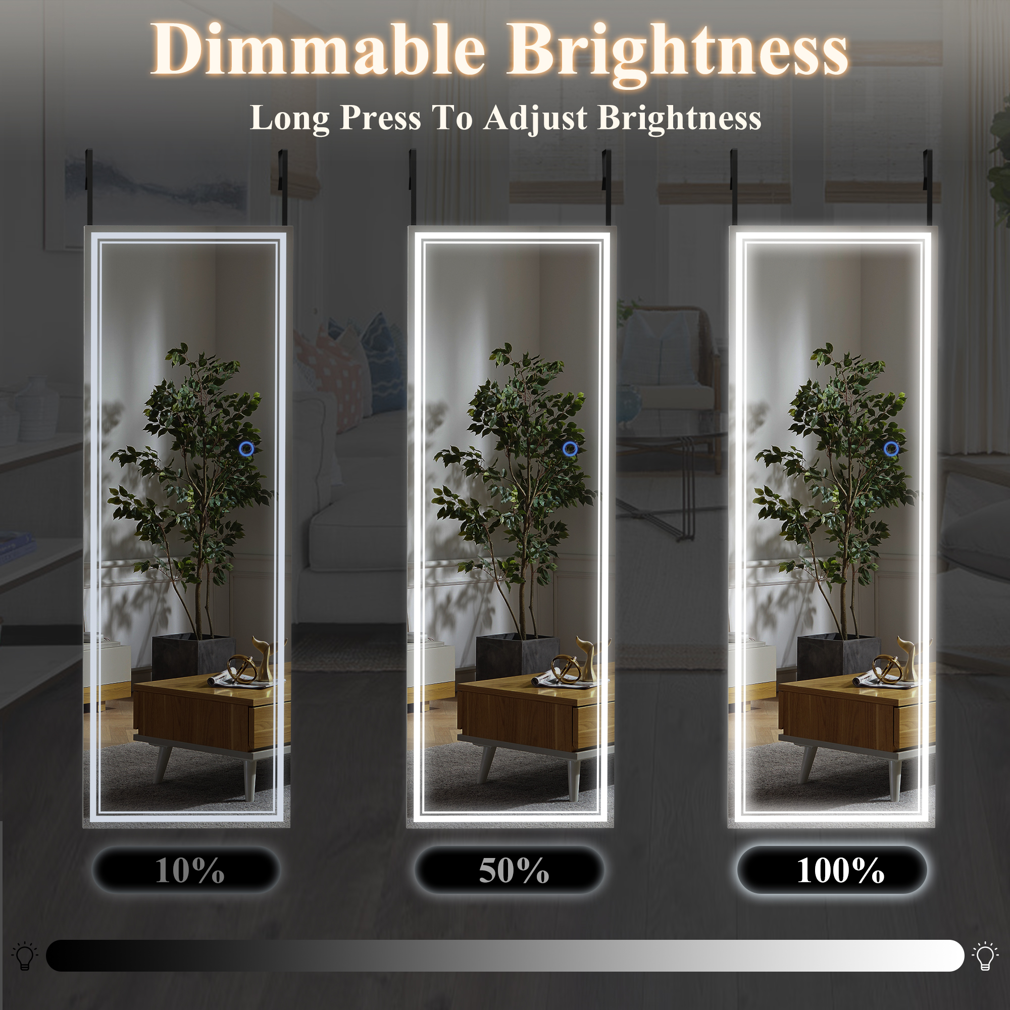 47"x16" Mordern Rectangle Hanging LED Mirror Door Mirror Vanity Mirror,Silver