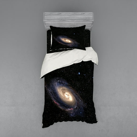 Ambesonne Galaxy Bedding Set 3 Pcs, Spiral Space Universe, Twin, Black Beige Purple