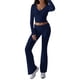 thumbnail image 2 of Conjunto Deportivo de 2 Piezas para Mujer, Camiseta de Larga, Pantalones Acampanados, Chándal Informal, Azul Marino, Talla XL, 2 of 7