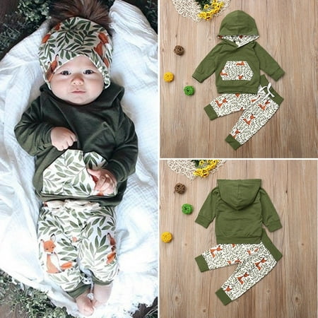 2Pcs Newborn Kids Baby Girl Boy Fox Hooded Tops Pants Autumn Outfits Clothes