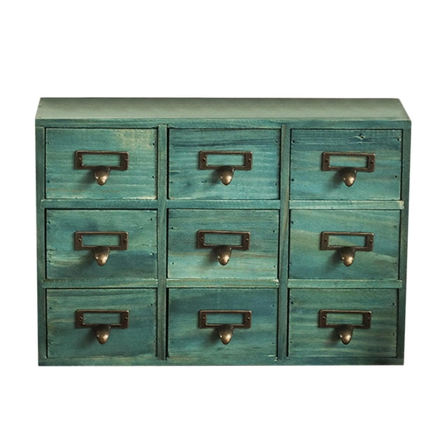 Armario de almacenamiento de escritorio con 9 cajones, de madera, estilo rústico multinivel. Azul