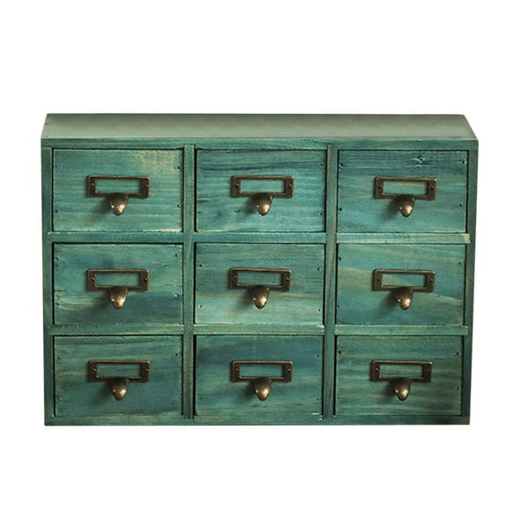 9 Drawer Desktop Storage Cabinet with Metal Handles Countertop Cabinet Blue