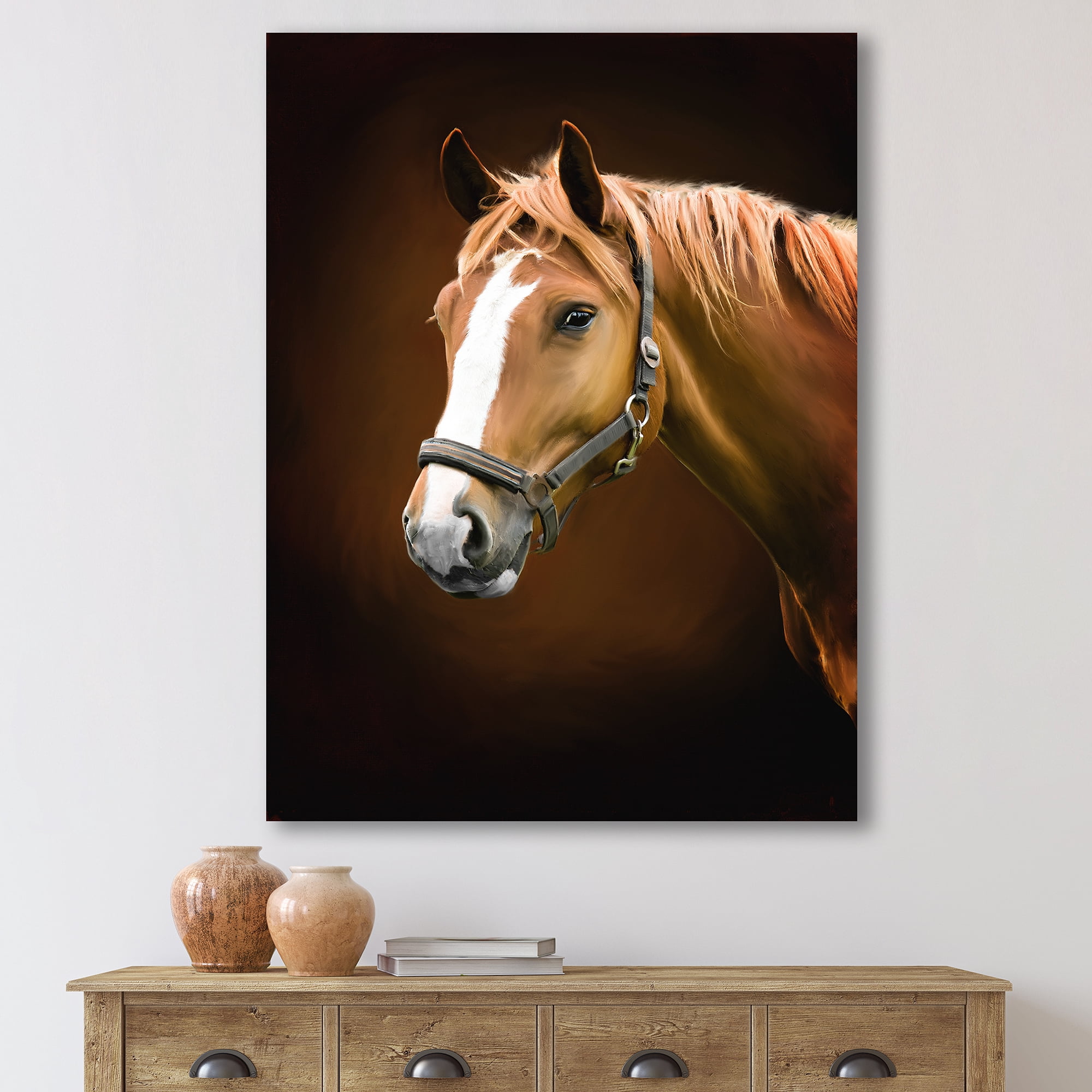 Designart ' Brown Horse With White Nose Portrait ' Farmhouse Canvas Wall Art Print