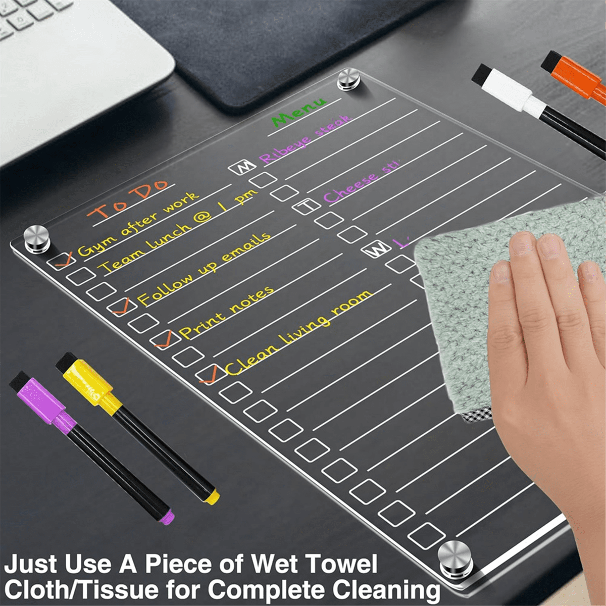 Acrylic Magnetic Dry Erase Board for Fridge,Clear Magnetic to Do List White Board,2Pcs Acrylic Dry Erase to Do List