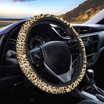 Renewold Unviersal Auto Steering Wheel Cover for Ladies, 15 Inch Stylish Steering Wheel Wrap Cover Auto Interior Accessories Decor, Leopard Print Beige