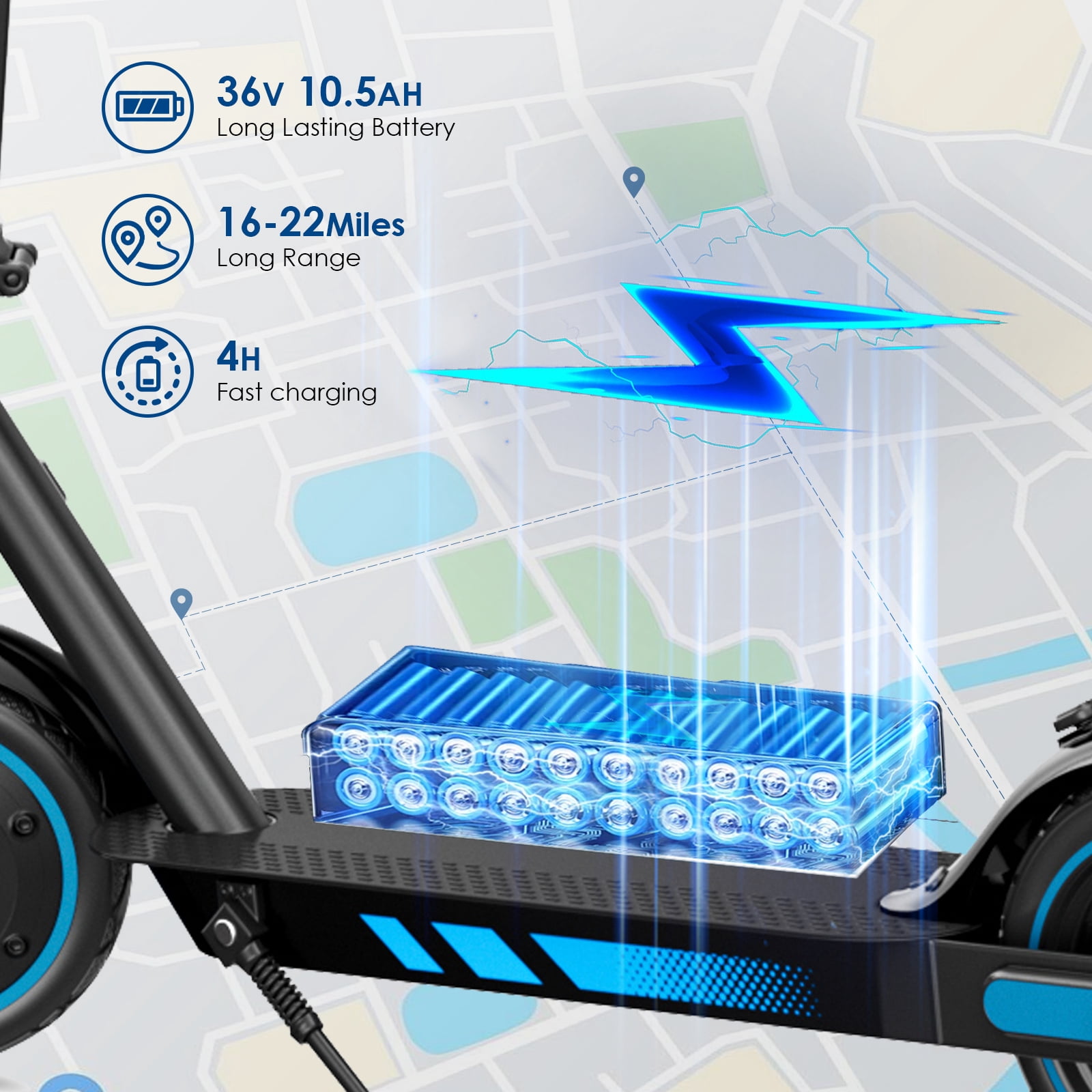 Electric Scooter for Adults, 500W, 25 Miles & 25 MPH Max, 10'' Pneumatic Tires Portable Folding Design，Commuting E-Scooter Blue