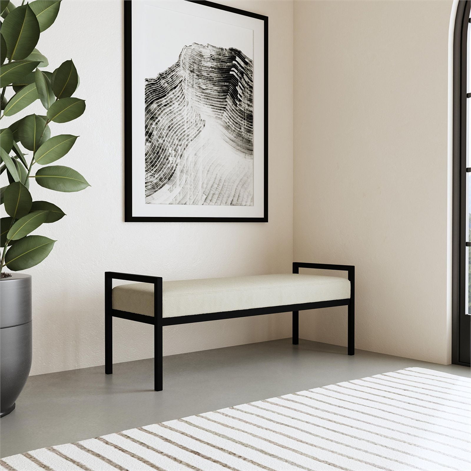 HomePop Modern Metal & Velvet Bench, 49.5"W x 17.25"D x 19"H, gray/Black