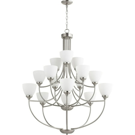 

Chandeliers 15 Light With Satin Nickel Finish Satin Opal Glass Medium Base Bulbs 39 inch 900 Watts