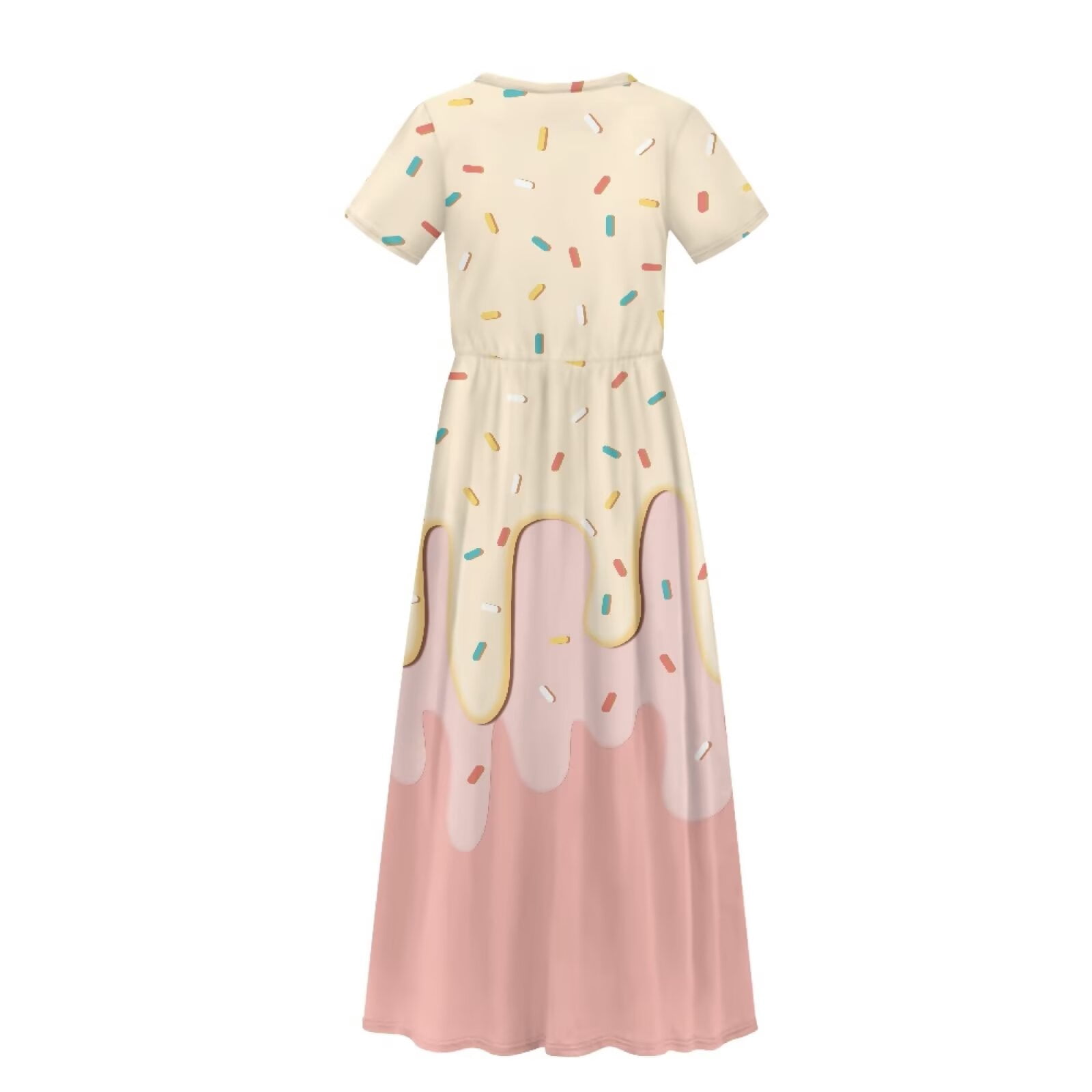 Uourmeti Girl's Short Sleeve Dress Cute Capybara Cake Print Round Neck Loose Casual Long Maxi Dress with Pockets Flowy Cute Outfits, Size 7-8 Years