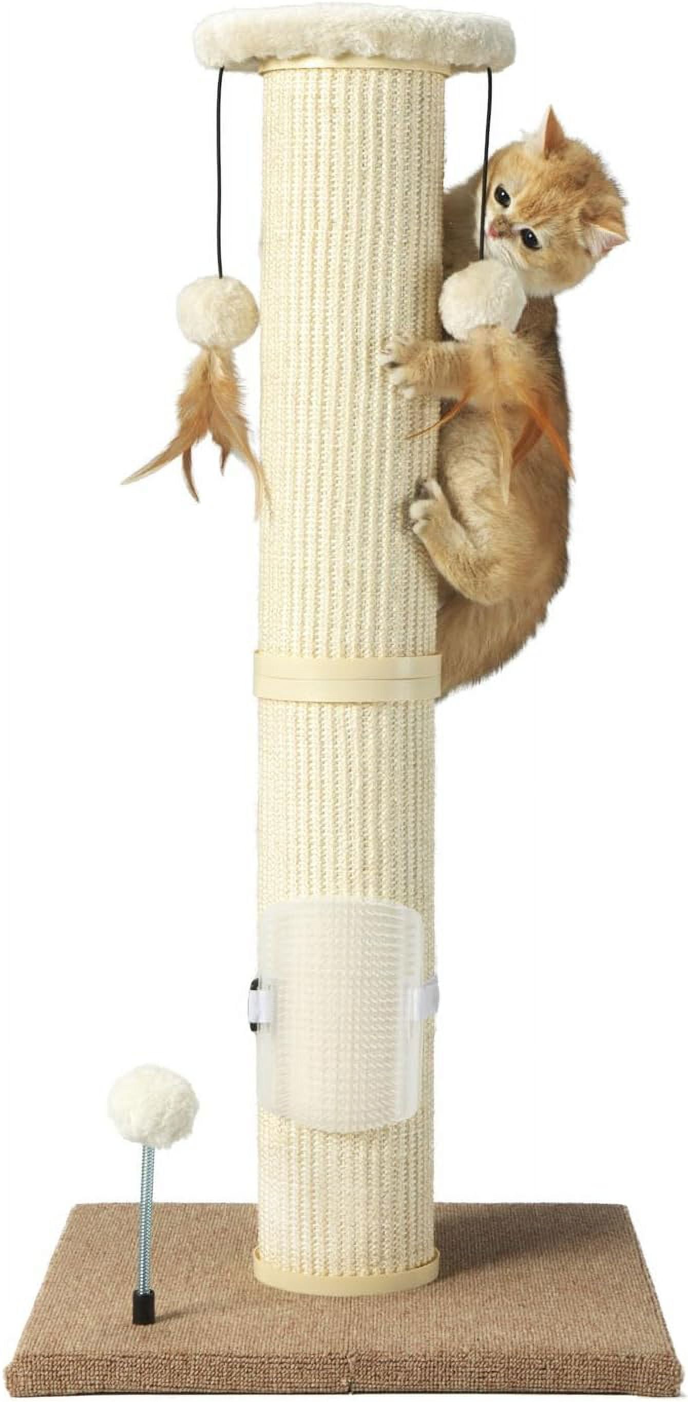 Cat Scratching Post,34" Tall Large Sisal Woven Scratch Posts for Cats,with Hanging Ball Toy and Self-Massage Brush,Vertical Scratcher,5 Inches Diameter,Beige