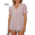 thumbnail image 2 of Blusa de manga corta para mujer, camisa informal bordada, bonita, para oficina, playa, vacaciones, compras, fiesta de disfraces, ropa fresca de verano, rosa XXL Inevent AP009844-10, 2 of 6