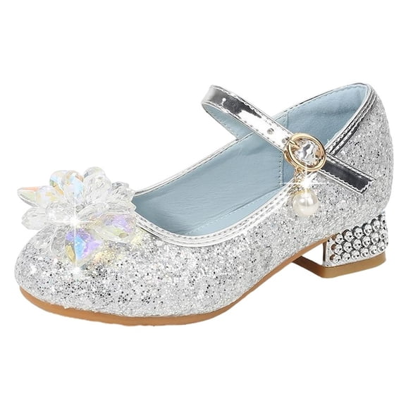 DeHolifer Girls Dress Shoes Glitter Low Heel Princess Heels Mary Jane Wedding Flower Girl Party Pumps