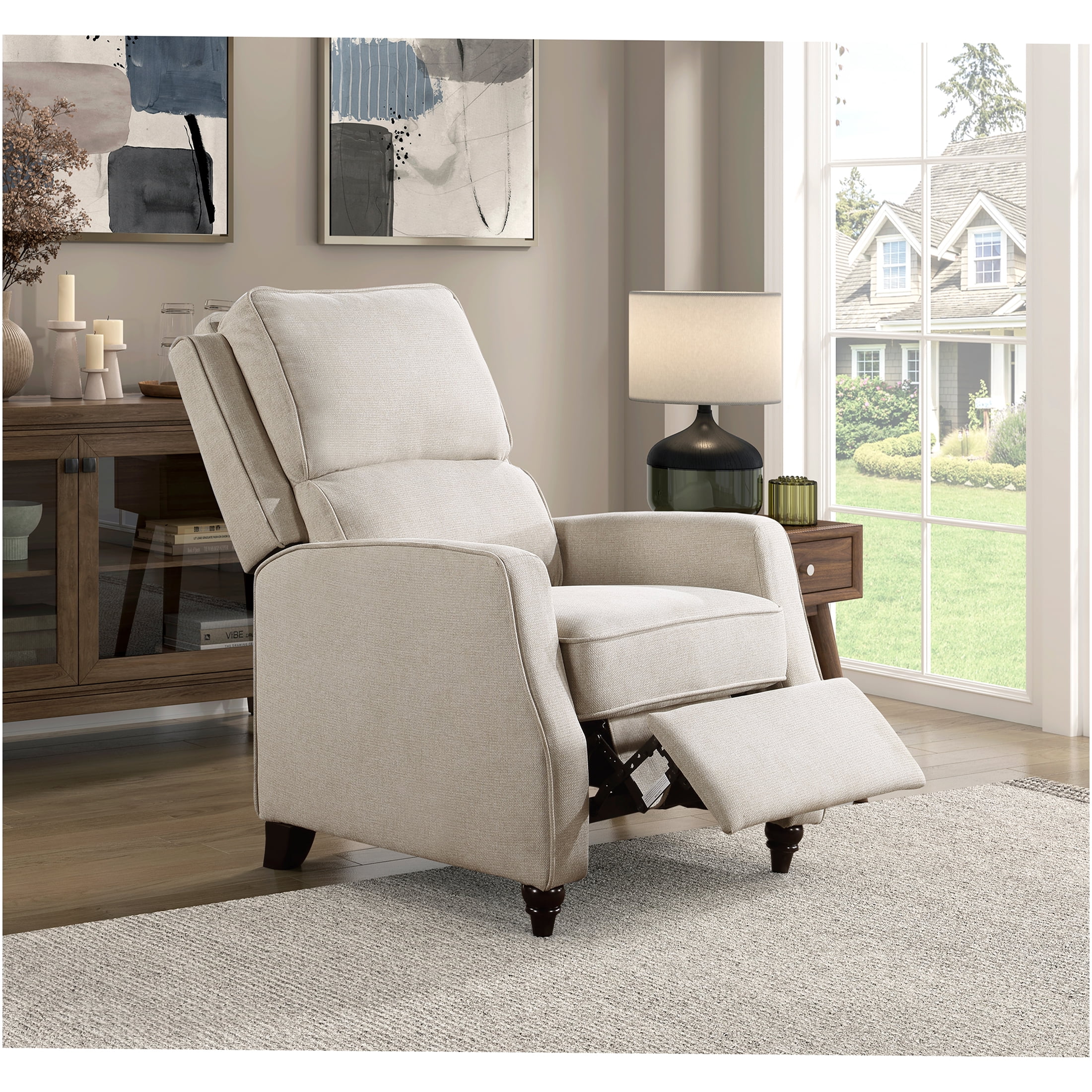 JERFIT Beige Recliner Chair, Push Back Reclining Chair with Solid Wood Frame, Upholstered Fabric Lounge Chair for Living Room, Bedroom, 300lbs Weight Capacity