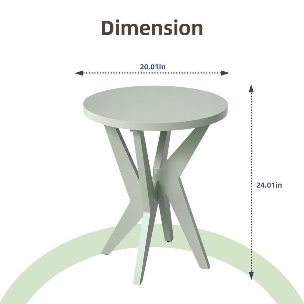 Round End Table 24'' High Side Table with Cross Legs, Modern Accent Bedside Table for Living Room, Balcony, Bedroom or Small Spaces, Green