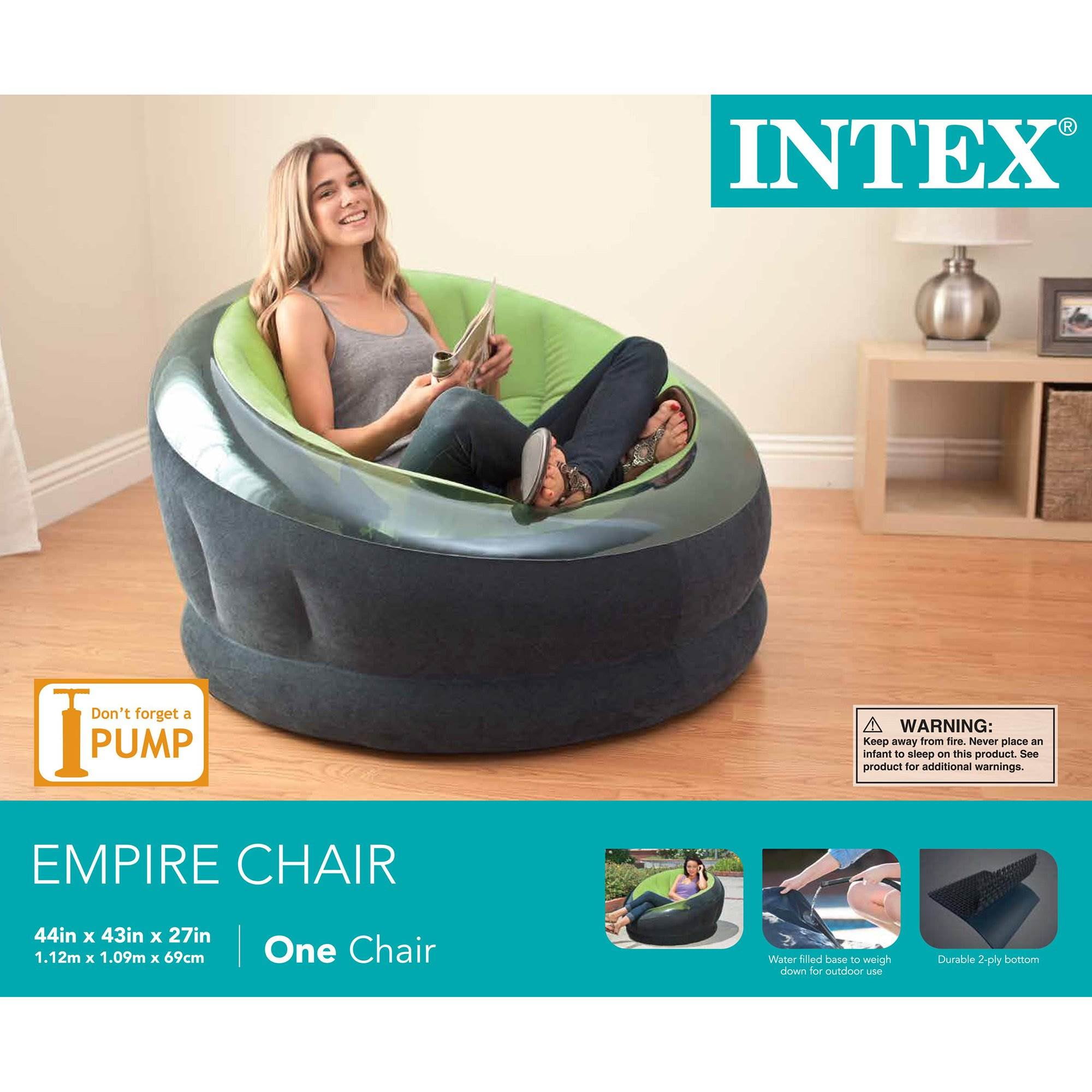 44 X 43 X 27 Green Intex Empire Inflatable Chair Automotive Chairs
