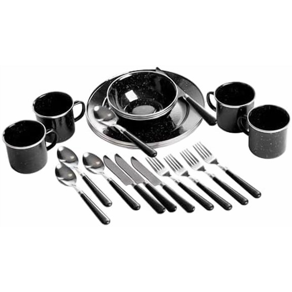 Deluxe 24-Piece Enamel Tableware Set - Enamel Plates and Bowls Lightweight and Durable Camp Dish Set for Camping and Backpacking Plates and Bowls for 4 People