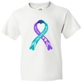 thumbnail image 3 of Inktastic Suicide Prevention- Blue and Purple Ribbon with Hearts Youth T-Shirt, 3 of 5